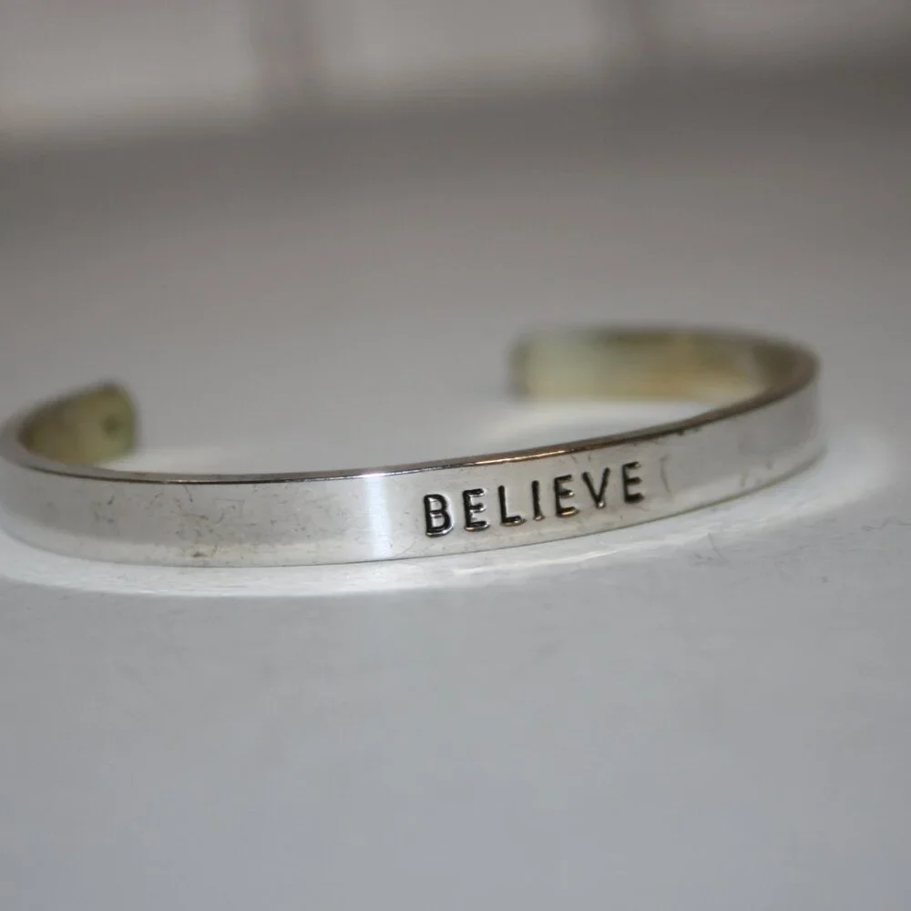✨🤍 Kitsch Silver “Believe” Cuff Bracelet · One Size